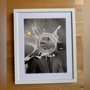 Black and white photography cheeky pie in the face white frame